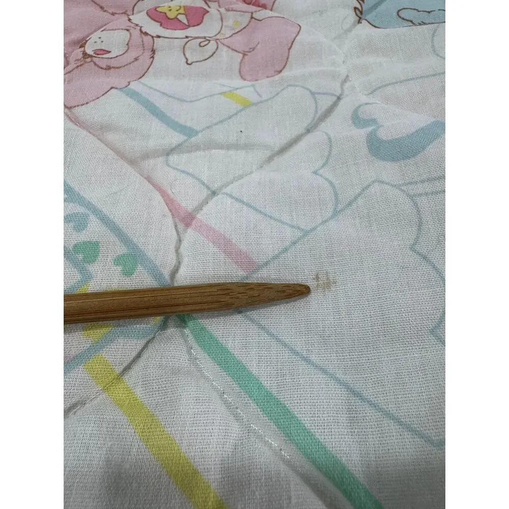Vintage Curity Care Bears Baby Crib Quilted Blanket Musical Notes 80's Pastel